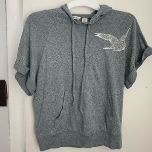 Gray Tee with hoodie in the back